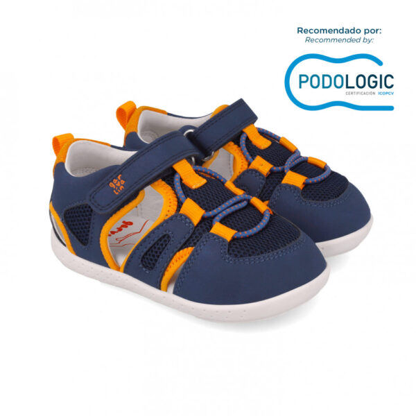 Sandalia Cangrejera respetuosa Naranja y Azul - Garvalín | Kili Kili Store