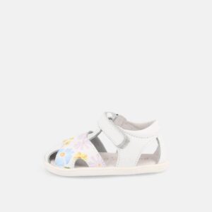 Sandalia respetuosa de piel Java White Flores - Blanditos by Crio's